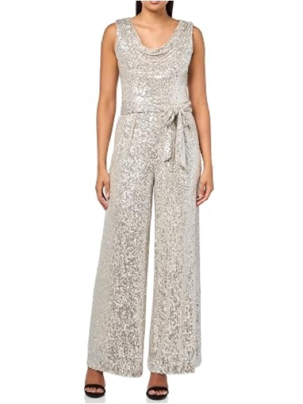 Vince Camuto Sleeveless Sequin Wide-Leg Jumpsuit in Silver - 18W